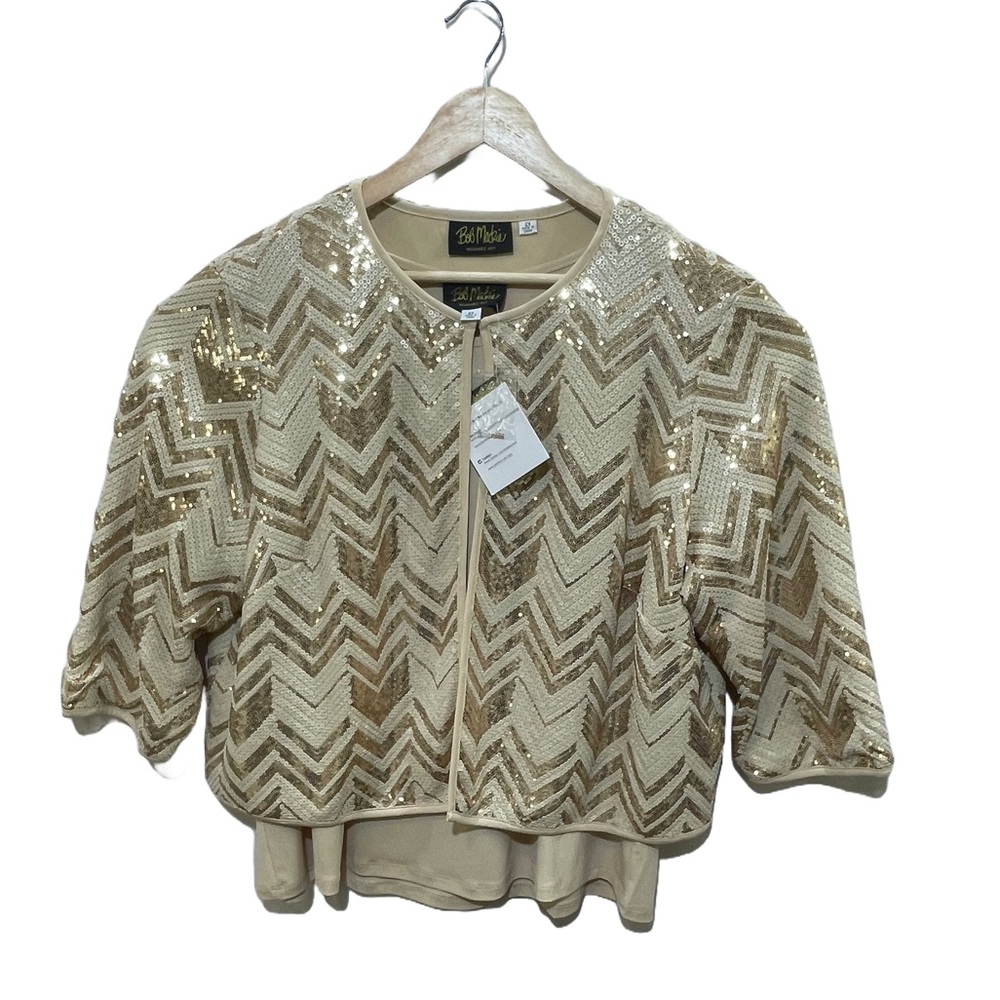 Bob Macke 2X Gold Sequined Holiday Shrug and Knit Tank Set
